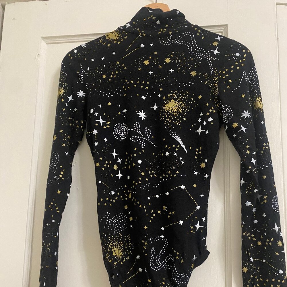 Thief & Bandit Black/Gold Space Bodysuit Turtleneck Long Sleeve Bodysuit Size XS